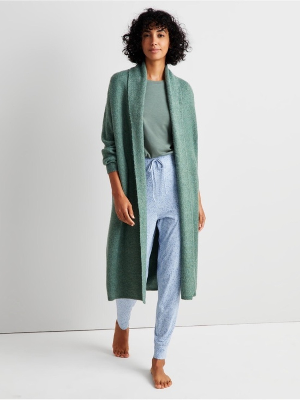 State of Day Women's Knit Long-Sleeve Duster Robe Organic Green Size XL/XXL